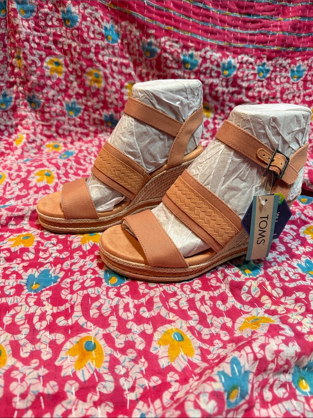 TOMS Strappy Wedge Sandals with Ankle Buckle